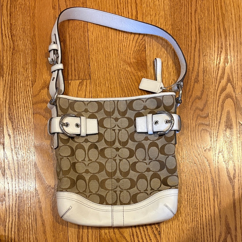 Coach Tan and Cream Signature Shoulder Bag
